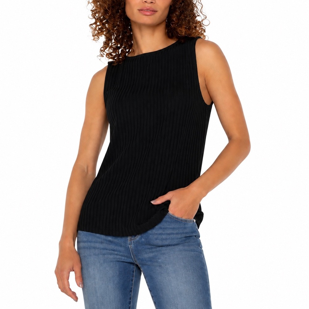 Liverpool Los Angeles Black Ribbed Sleeveless Boat Neck Top XL